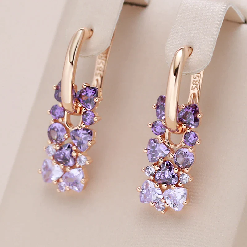Cercei eleganți Purple Zirconia în aur