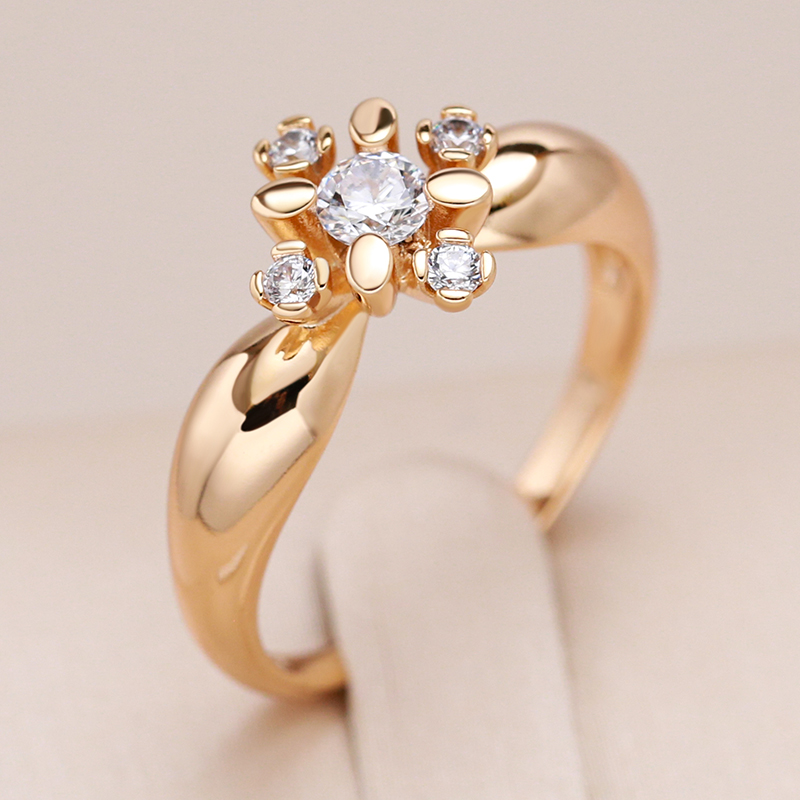 Inel elegant din aur placat cu zirconiu Flower Ring