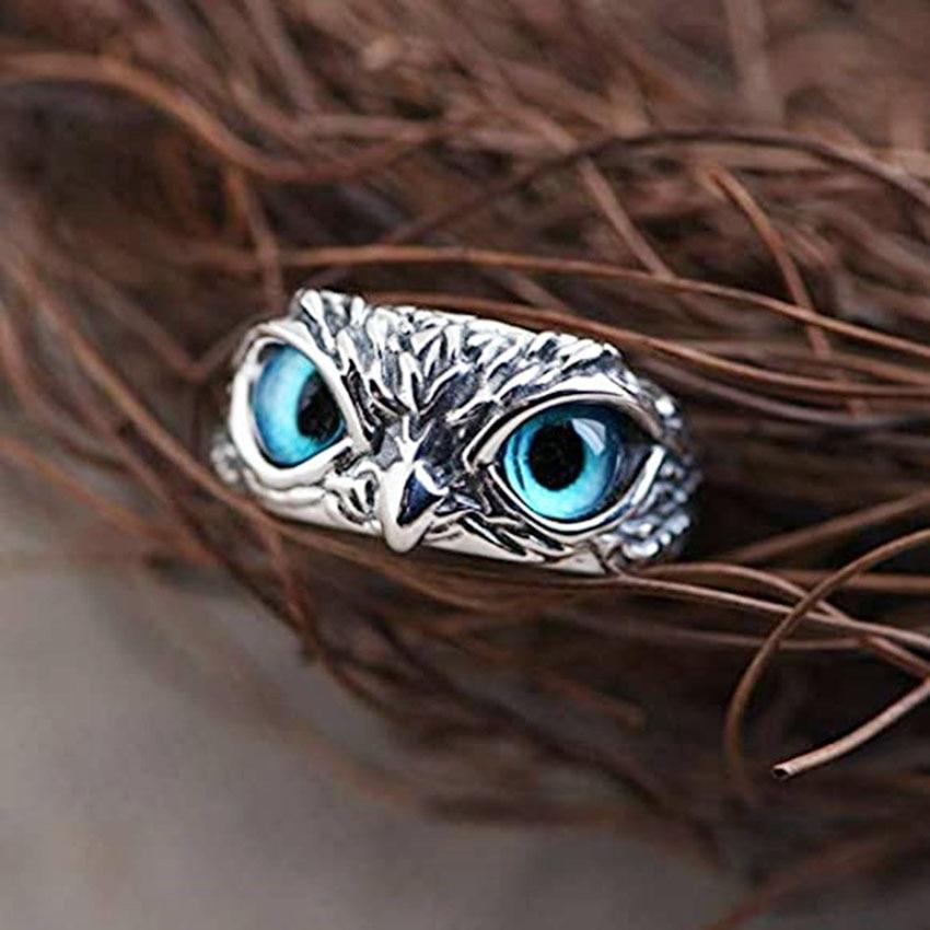 Owl inel fericit reglabil în argint și Opal