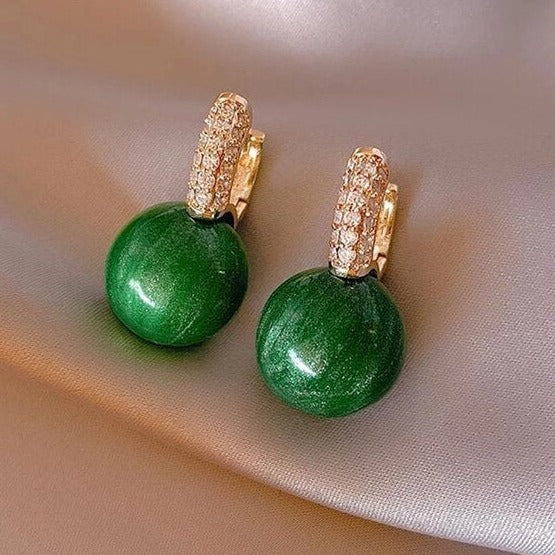 Cercei de perlă verde cu zirconiu în aur
