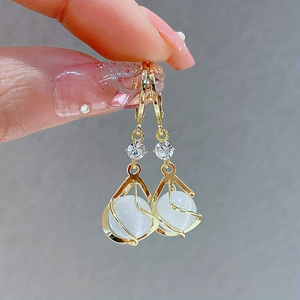 Vintage White Opal alb Dangling cercei de aur